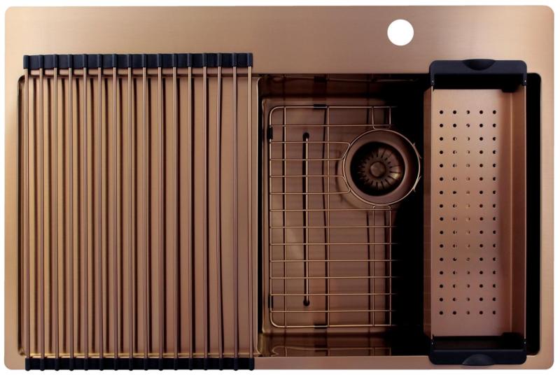 Pure.Sink Exclusivo Kobber køkkenvask med drypområde 78x52 cm Tapwing til højre PEX4078RT-62