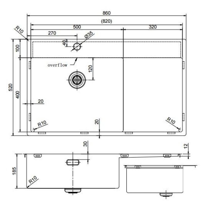 Pure.Sink Exclusivo RVS vask med drypzonen 86x52 cm Tapwing venstre PEX5086LT-02