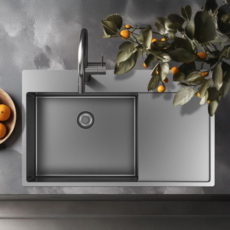 Pure.Sink Exclusivo RVS vask med drypzonen 86x52 cm Tapwing venstre PEX5086LT-02