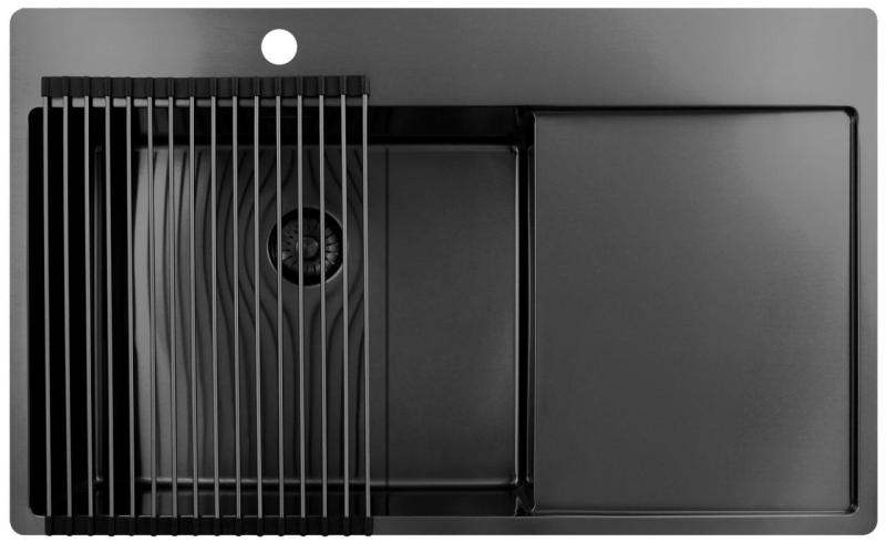 Pure.Sink Exclusivo Gun Metal vask med dræningsområde 86x52 cm Tapwing venstre PEX5086LT-61