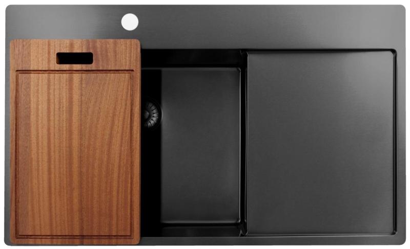 Pure.Sink Exclusivo Gun Metal vask med dræningsområde 86x52 cm Tapwing venstre PEX5086LT-61