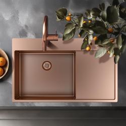 Pure.Sink Exclusivo Kobber vask med drænbakke 86x52 cm Tapwing til venstre PEX5086LT-62