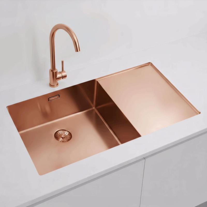 Pure.Sink Exclusivo Kobber vask med drænbakke 86x52 cm Tapwing til venstre PEX5086LT-62