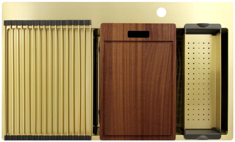 Pure.Sink Exclusivo Gylden vask med dræningsområde 86x52 cm Tapving højre PEX5086RT-60