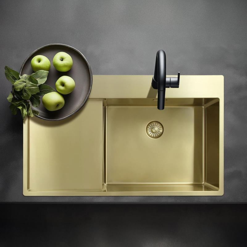 Pure.Sink Exclusivo Gylden vask med dræningsområde 86x52 cm Tapving højre PEX5086RT-60
