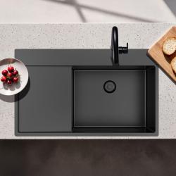 Pure.Sink Exclusivo Gun Metal vask med drypområde 86x52 cm Tapwing højre PEX5086RT-61