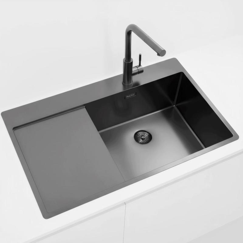 Pure.Sink Exclusivo Gun Metal vask med drypområde 86x52 cm Tapwing højre PEX5086RT-61