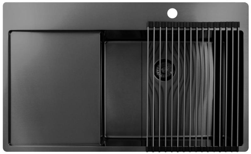 Pure.Sink Exclusivo Gun Metal vask med drypområde 86x52 cm Tapwing højre PEX5086RT-61