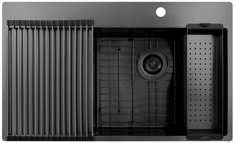 Pure.Sink Exclusivo Gun Metal vask med drypområde 86x52 cm Tapwing højre PEX5086RT-61