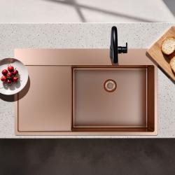 Pure.Sink Exclusivo Kobber køkkenvask med afløbsområde 86x52 cm Tapving højre PEX5086RT-62