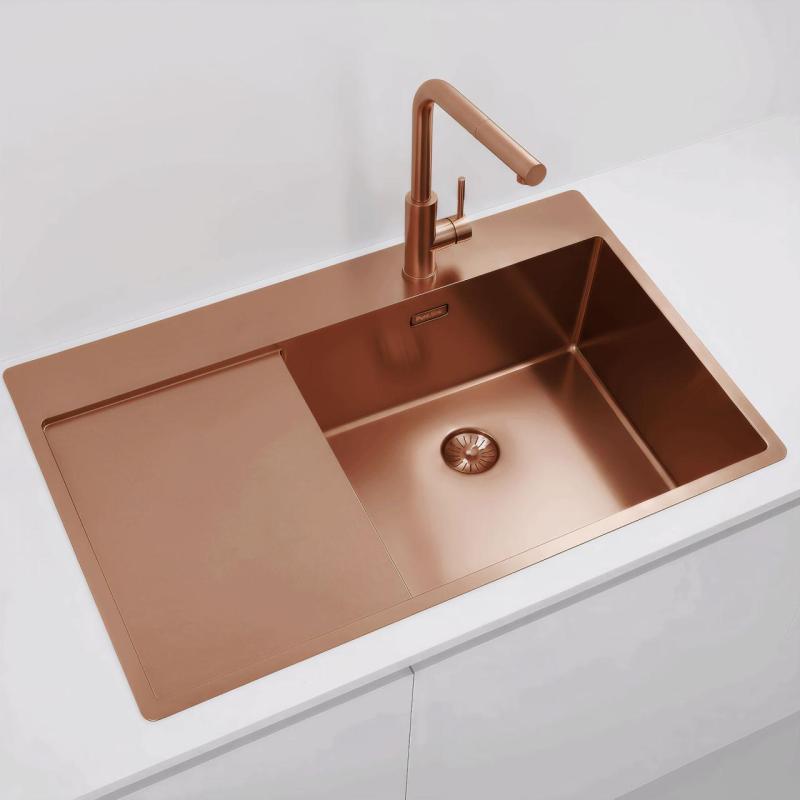 Pure.Sink Exclusivo Kobber køkkenvask med afløbsområde 86x52 cm Tapving højre PEX5086RT-62