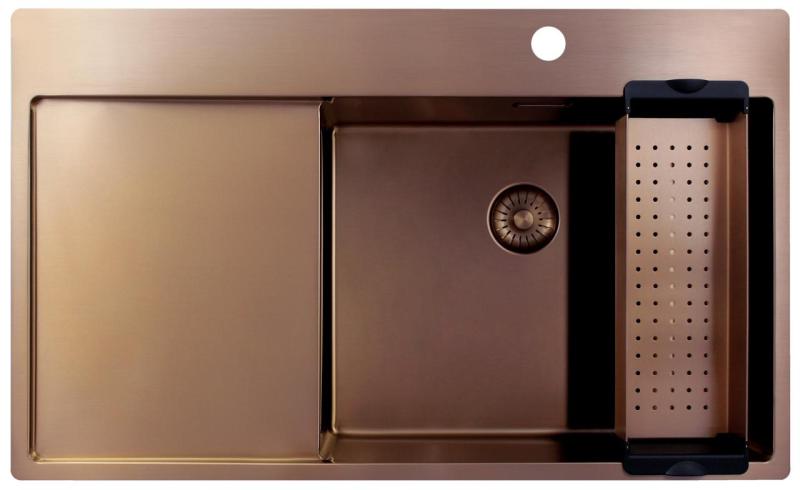 Pure.Sink Exclusivo Kobber køkkenvask med afløbsområde 86x52 cm Tapving højre PEX5086RT-62