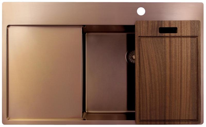 Pure.Sink Exclusivo Kobber køkkenvask med afløbsområde 86x52 cm Tapving højre PEX5086RT-62