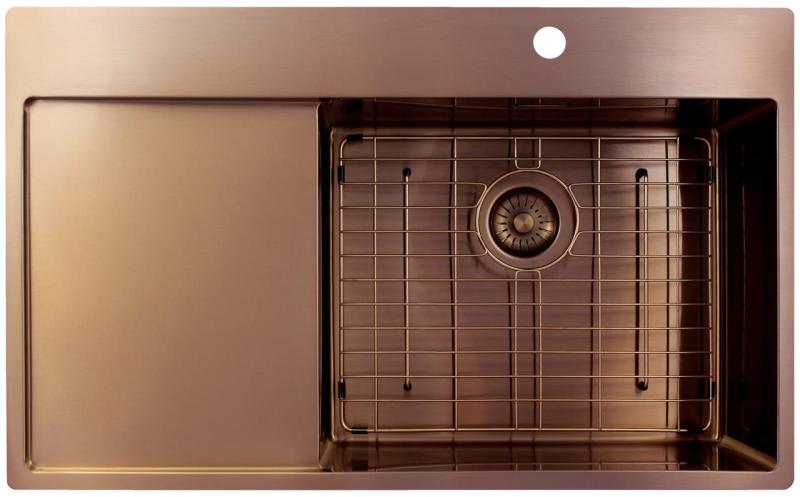 Pure.Sink Exclusivo Kobber køkkenvask med afløbsområde 86x52 cm Tapving højre PEX5086RT-62