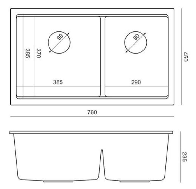 Quadri Newport II Dobbelt Grå Granit Overfladevask 76x45 cm med Kobberprop 1208971360