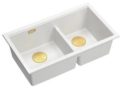 Quadri Newport II Dobbelt Hvid Granit Overflade Vask 76x45 cm med Guld prop 1208971363