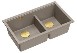 Quadri Newport II Dobbelt Taupe Granit Overflade Vask 76x45 cm med Guldstik 1208971367