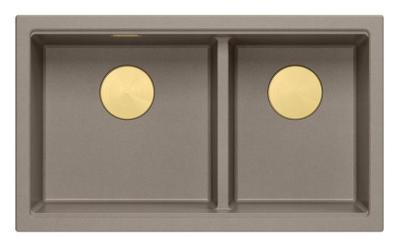Quadri Newport II Dobbelt Taupe Granit Overflade Vask 76x45 cm med Guldstik 1208971367