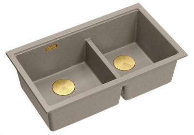 Quadri Newport II Dobbelt Taupe Granit Overflade Vask 76x45 cm med Guldstik 1208971367