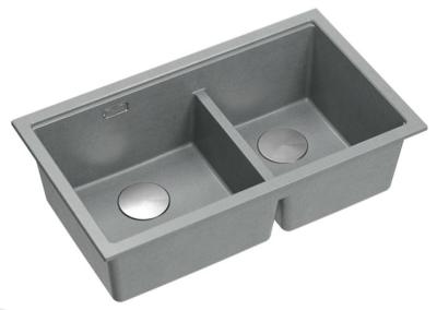 Quadri Newport II Dobbelt Grå Granit Overflade Vask 76x45 cm med Rustfrit Stål Prop 1208971370