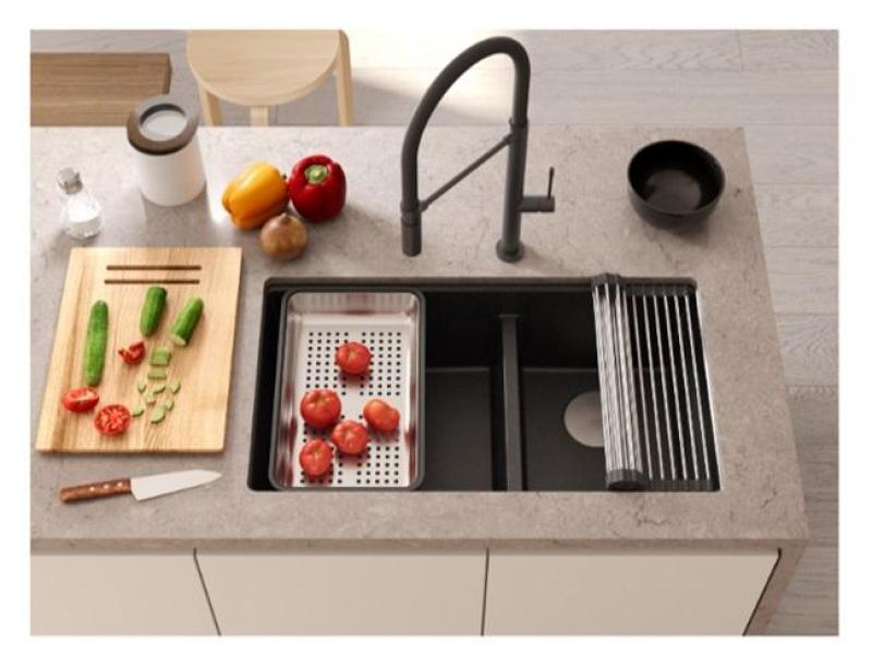 Quadri Newport II Dobbelt Antracit Granit Undermonteret Vask 702 x 390 mm med Kobberprop 1208971374