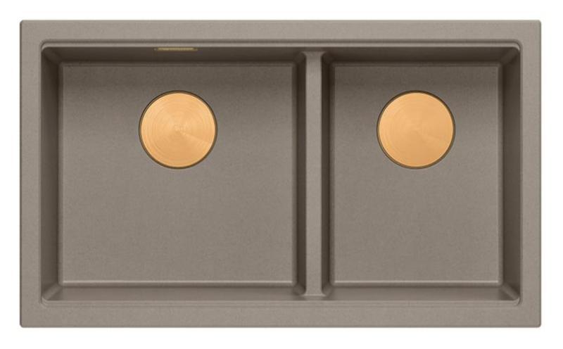 Quadri Newport II Dobbelt Taupe Granit Undermonteret Vask 702 x 390 mm med Kobberprop 1208971377