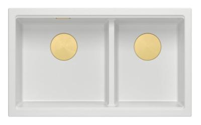 Quadri Newport II Dobbelt Hvid Granit Undermonteret Vask 702 x 390 mm med Guld Prop 1208971378