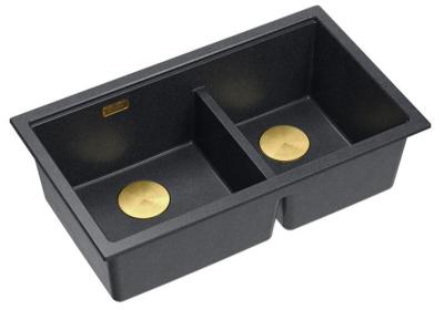 Quadri Newport II Dobbelt Antracit Granit Undermonteret Vask 702 x 390 mm med Gul Prop 1208971379