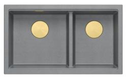 Quadri Newport II Dobbelt Grå Granit Undermonteret Vask 702 x 390 mm med Guldprop 1208971380