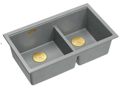 Quadri Newport II Dobbelt Grå Granit Undermonteret Vask 702 x 390 mm med Guldprop 1208971380