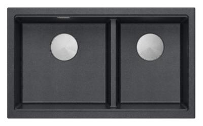 Quadri Newport II Dobbelt Antracit Granit Undermonteret Vask 702 x 390 mm med rustfrit stål prop 1208971384