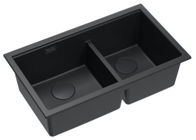 Quadri Newport II Dobbelt Sort Granit Undermonteret Vask 702 x 390 mm med Sort prop 1208971386