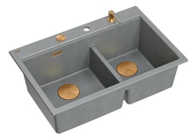 Quadri Hard Rock Dobbelt Grå Granit Overflade Vaske 76x50 cm med Kobber prop og tilbehør 1208971389