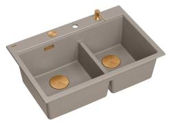 Quadri Hard Rock Dobbelt Taupe Granit Overbygning Håndvask 76x50 cm med Kobber prop og tilbehør 1208971391