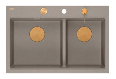 Quadri Hard Rock Dobbelt Taupe Granit Overbygning Håndvask 76x50 cm med Kobber prop og tilbehør 1208971391