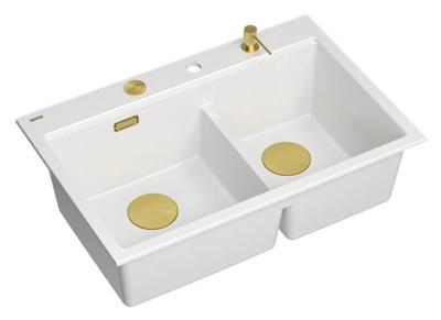 Quadri Hard Rock Dobbelt Hvid Granit Overfladevask 76x50 cm med Guld prop og tilbehør 1208971392