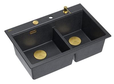 Quadri Hard Rock Dobbelt Antracit Granit Overflade Vask 76x50 cm med Guld propp og tilbehør 1208971393
