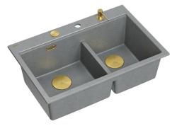 Quadri Hard Rock Dobbelt Grå Granit Overfladevask 76x50 cm med Guldstik og tilbehør 1208971394