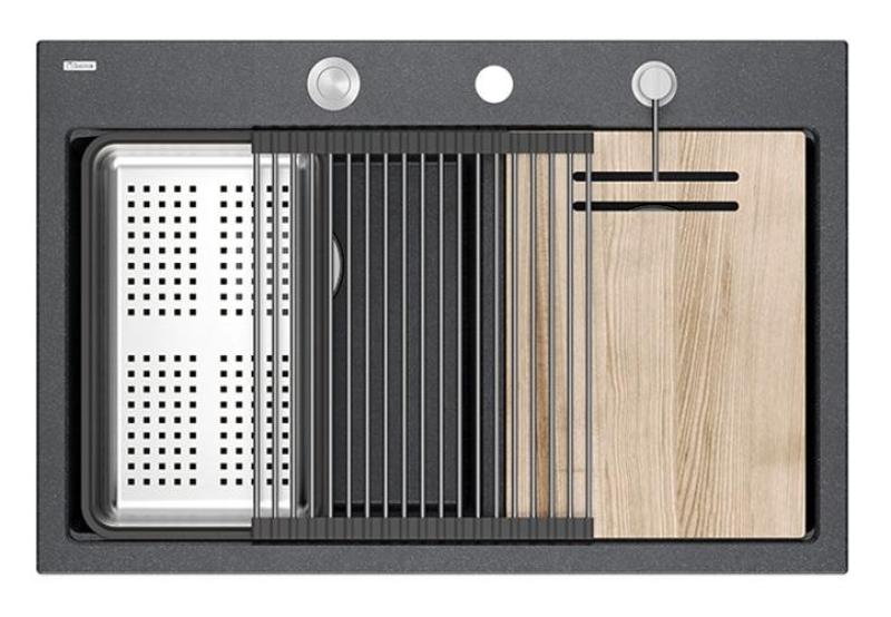 Quadri Hard Rock Dobbelt Antracit Granit Overflade Vask 76x50 cm med rustfrit stål prop og tilbehør 1208971399