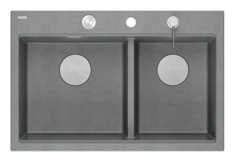 Quadri Hard Rock Dobbelt Grå Granit Overfladevask 76x50 cm med rustfri stålprop og tilbehør 1208971400