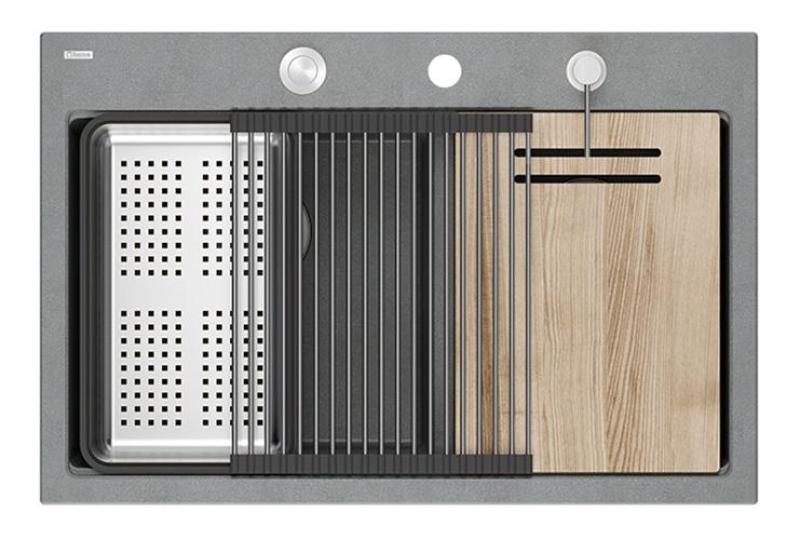 Quadri Hard Rock Dobbelt Grå Granit Overfladevask 76x50 cm med rustfri stålprop og tilbehør 1208971400