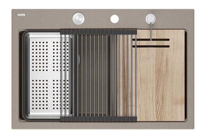 Quadri Hard Rock Dobbelt Taupe Granit Overfladevask 76x50 cm med rustfrit stål propp og tilbehør 1208971402