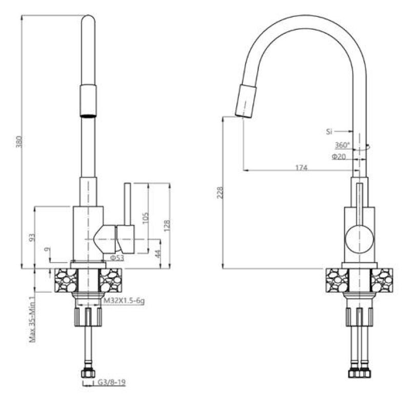 Quadri Bristol kitchen mixer tap gold with flexible white spout 1208971408