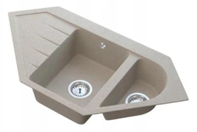 Graniteland Amiata Granit beige Hjørnevask Overflade 965x496mm med Rustfrit Stål Prop 1208971417