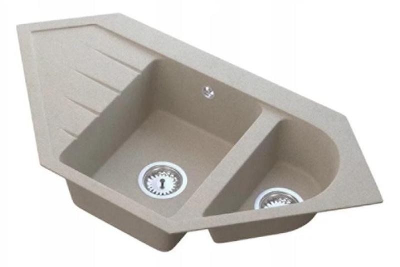 Graniteland Amiata Granit beige Hjørnevask Overflade 965x496mm med Rustfrit Stål Prop 1208971417