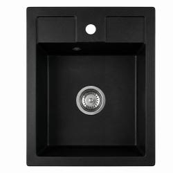 Graniteland Prest Granit sort vask Tapwing med hanehulbænk overflademontage 400x500mm med rustfrit stål Plug 1208971421