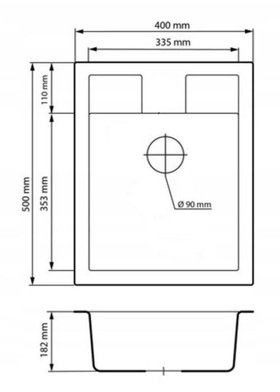 Graniteland Prest Granit hvid vask Tapwing med hanehulbænk overflade 400x500mm med RVS Plug 1208971424