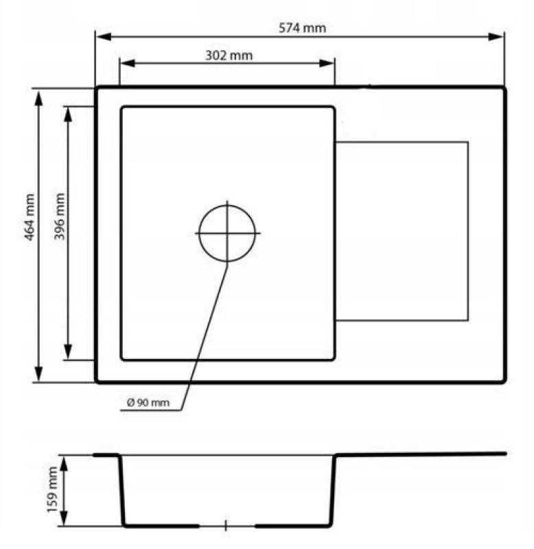 Graniteland Nex Granit hvid vask med dræningsområde 574x464 mm 1208971430