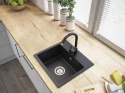 Graniteland Nera Granitvask 45x42 cm Skifersten look Overflade med Kranhulbank og Rustfrit stål Plug 1208971432