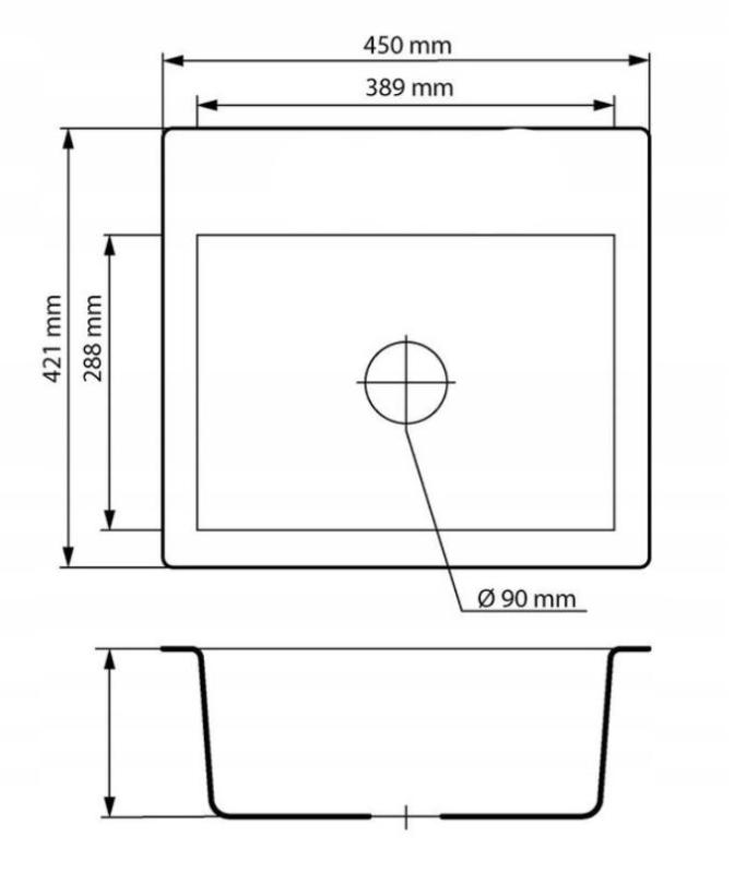 Graniteland Nera Granitvask 45x42 cm Grå Overflade med Hanehul og Rustfrit Stål Prop 1208971436